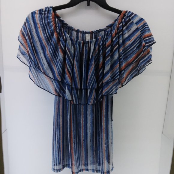 Per Seption Concept Women's Blouse Size Small Stripes Blue White Shirt Comfy Top - Picture 1 of 13